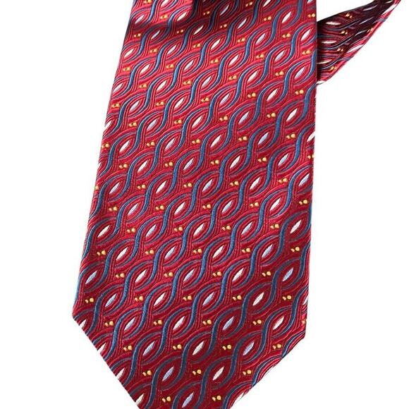 Jos A Bank Red Blue Mens 100% Silk Geometric Italy Mens Neck Tie 58" x 3.75" - Picture 6 of 16